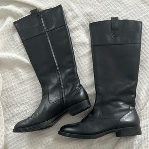 Ralph Lauren Stara Tall Riding Style Black Leather Boots